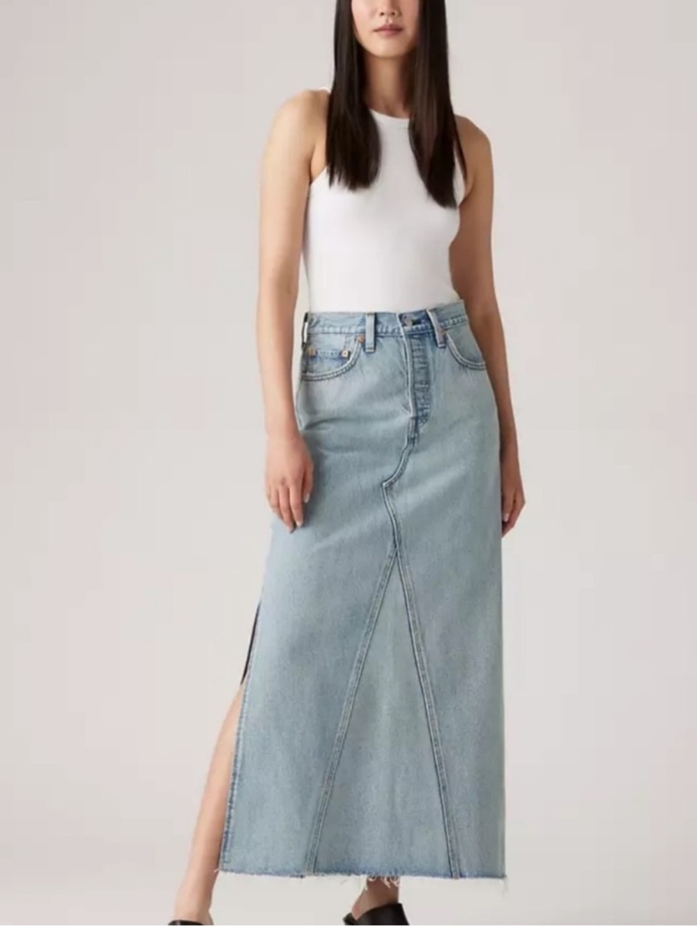 Levi’s Women’s Iconic Denim Maxi Skirt - Light Blue Wash Size 25 NWT